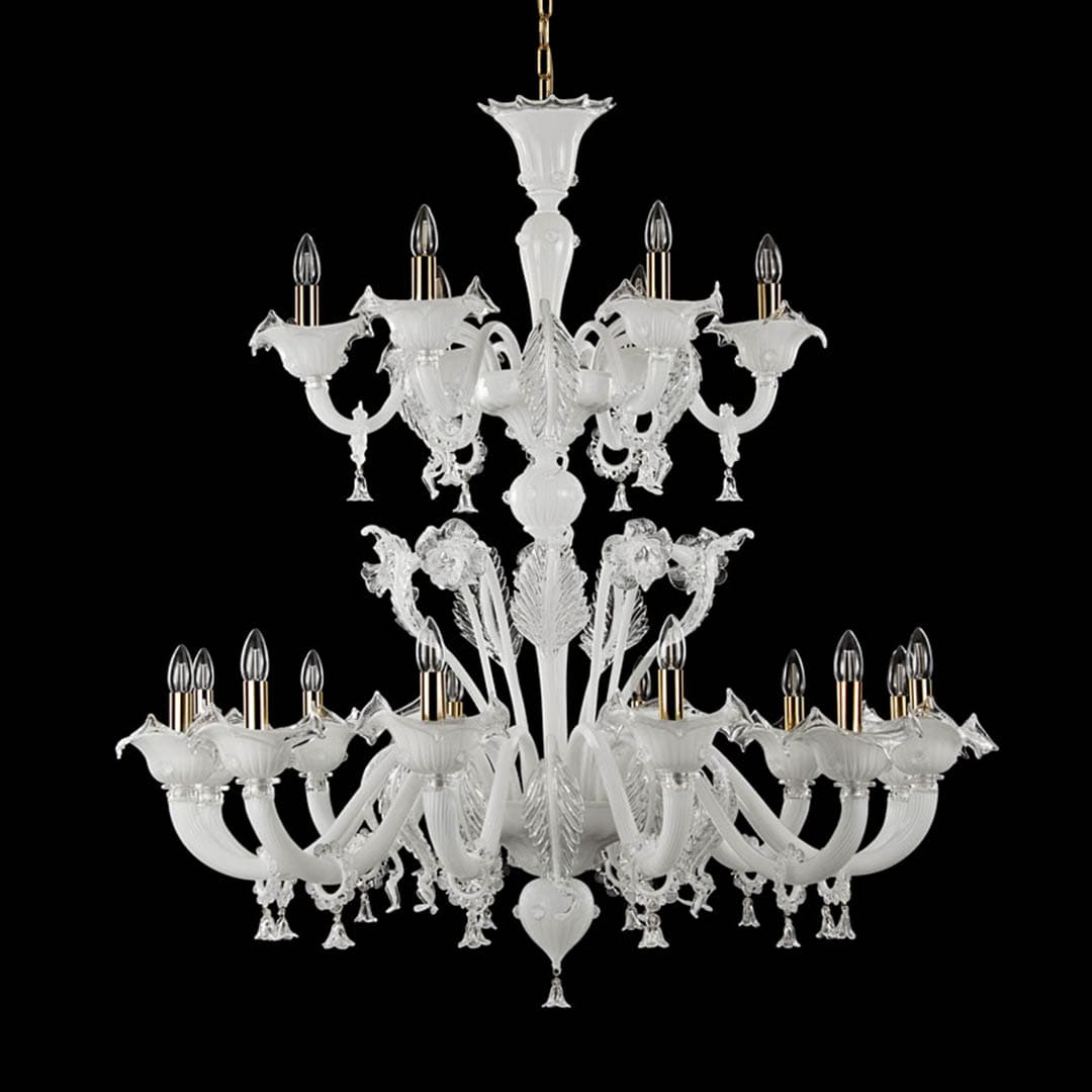 White Glass 18 Lights Double-Tier Chandelier