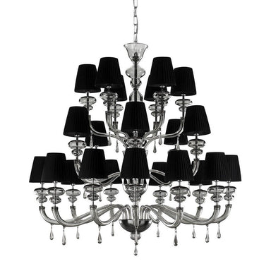 Multi Tier Grey Glass Chandelier with Black Lampshades