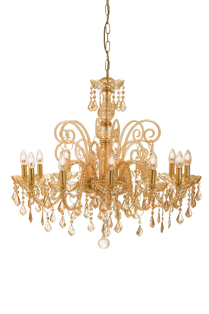 Hand-Blown Antique Single-Tier Venetian Chandelier With Twelve Shades And Murano Glass
