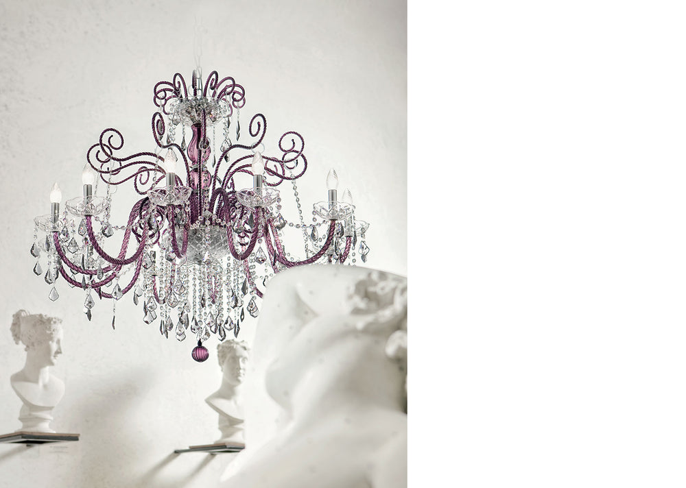 Hand-Blown antique Single-Tier Fine Venetian Chandelier with twelve shades and Murano Glass