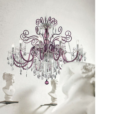 Hand-Blown antique Single-Tier Fine Venetian Chandelier with twelve shades and Murano Glass