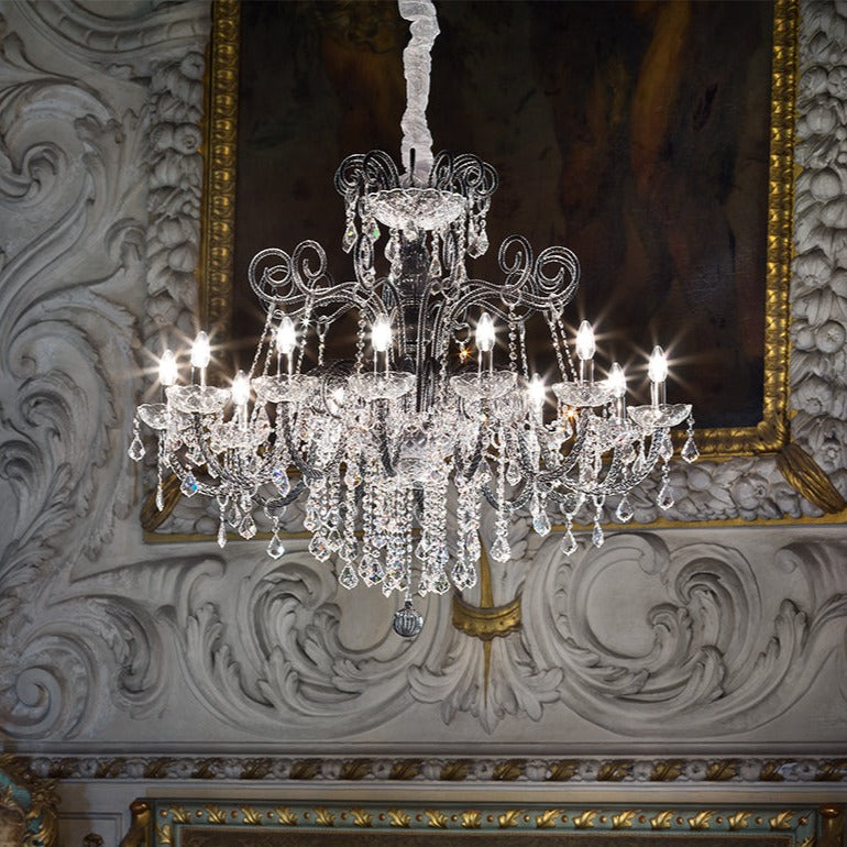 Hand-Blown antique Single-Tier Fine Venetian Chandelier with twelve shades and Murano Glass