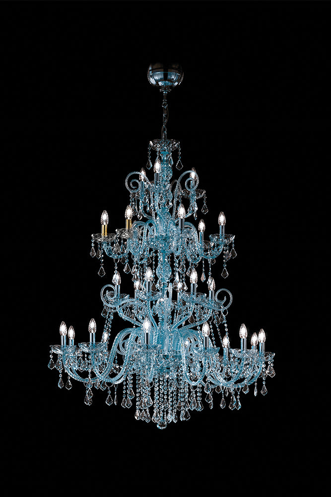 Hand-Blown Antique Four-Tier Fine Venetian Chandelier With 27 Shades And Murano Glass