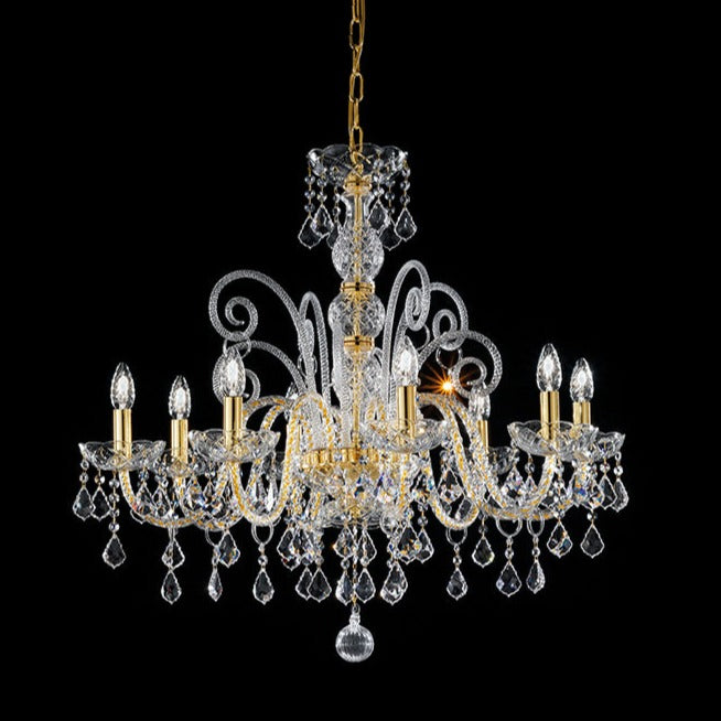 Hand-Blown Antique Single-Tier Venetian Chandelier With Eight Shades And Murano Glass