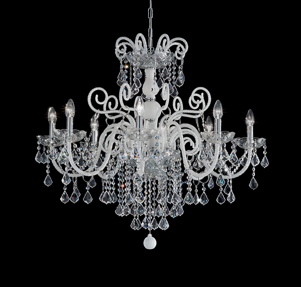 Hand-Blown Antique Single-Tier Fine Venetian Chandelier With Eight Shades And Murano Glass