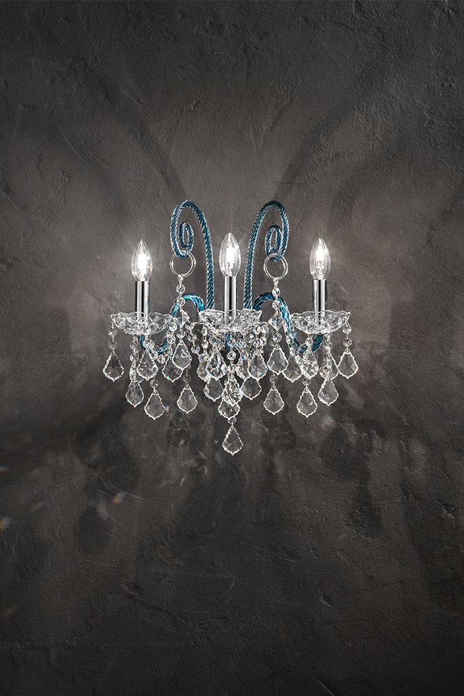 Hand-Blown Antique Small Venetian Wall Lamp Chandelier With Three Shades And Murano Glass