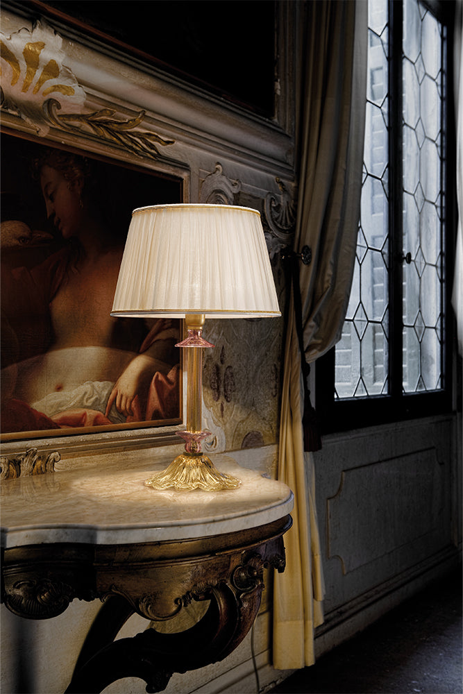 Handmade Classic Contemporary Fine Italian Small Table Lamp With Shade And Murano Glass