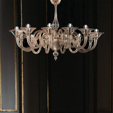 Handcrafted Contemporary Fine Italian Ceiling Pendant Chandelier With Twelve Shades And Murano Glass