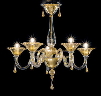 Handcrafted Contemporary Fine Italian Ceiling Pendant Chandelier With Five Shades And Murano Glass
