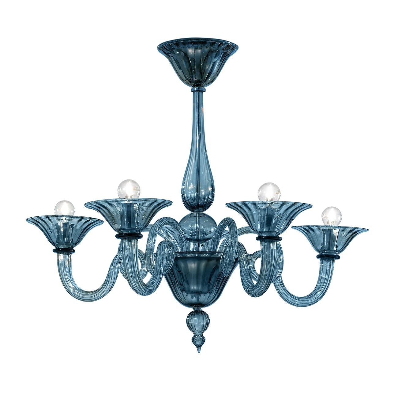 Handcrafted Contemporary Fine Italian Ceiling Pendant Chandelier With Five Shades And Murano Glass