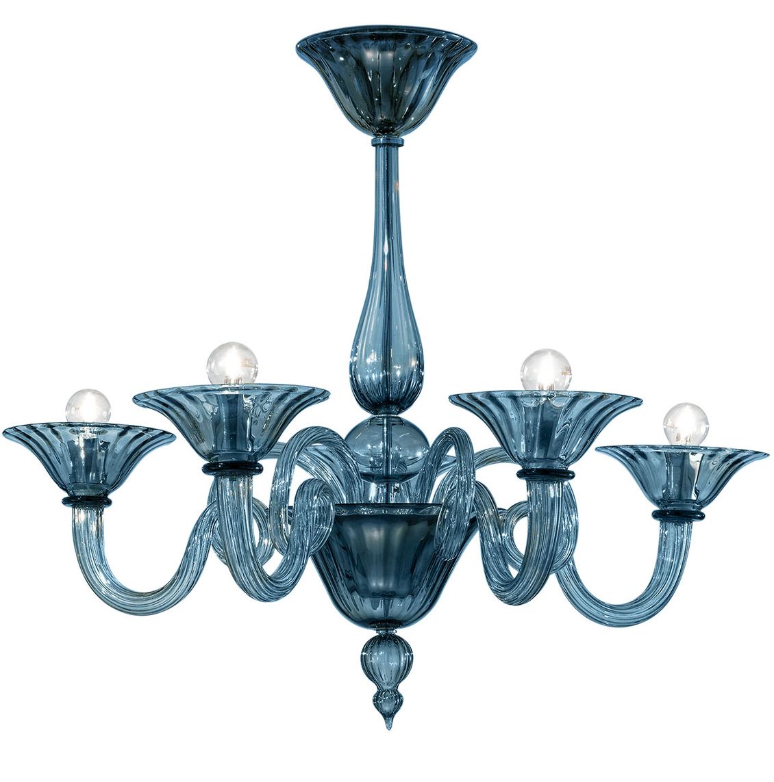 Handcrafted Contemporary Fine Italian Ceiling Pendant Chandelier With Five Shades And Murano Glass