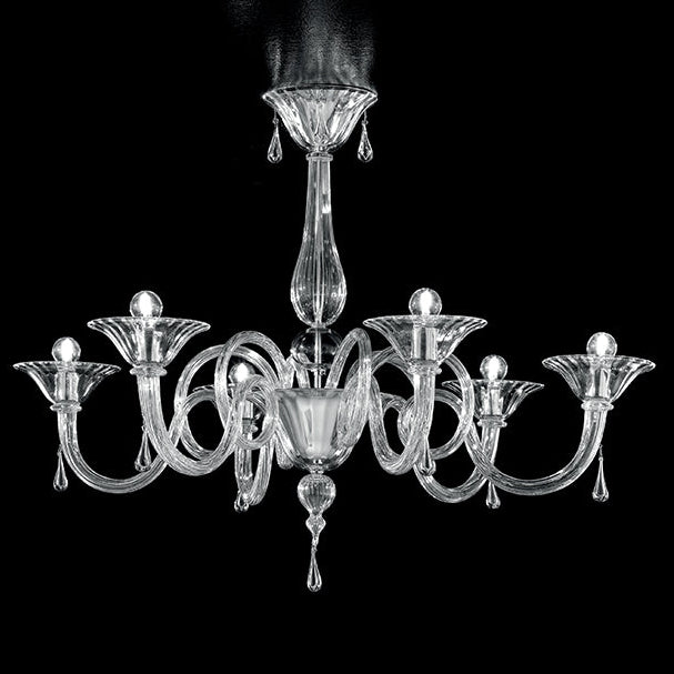 Handcrafted Contemporary Fine Italian Ceiling Pendant Chandelier With Five Shades And Murano Glass