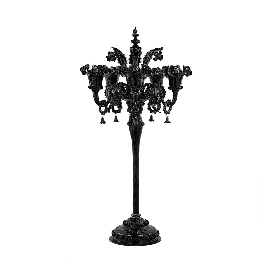 5 Lights Venetian Black Glass Flambeau Lamp