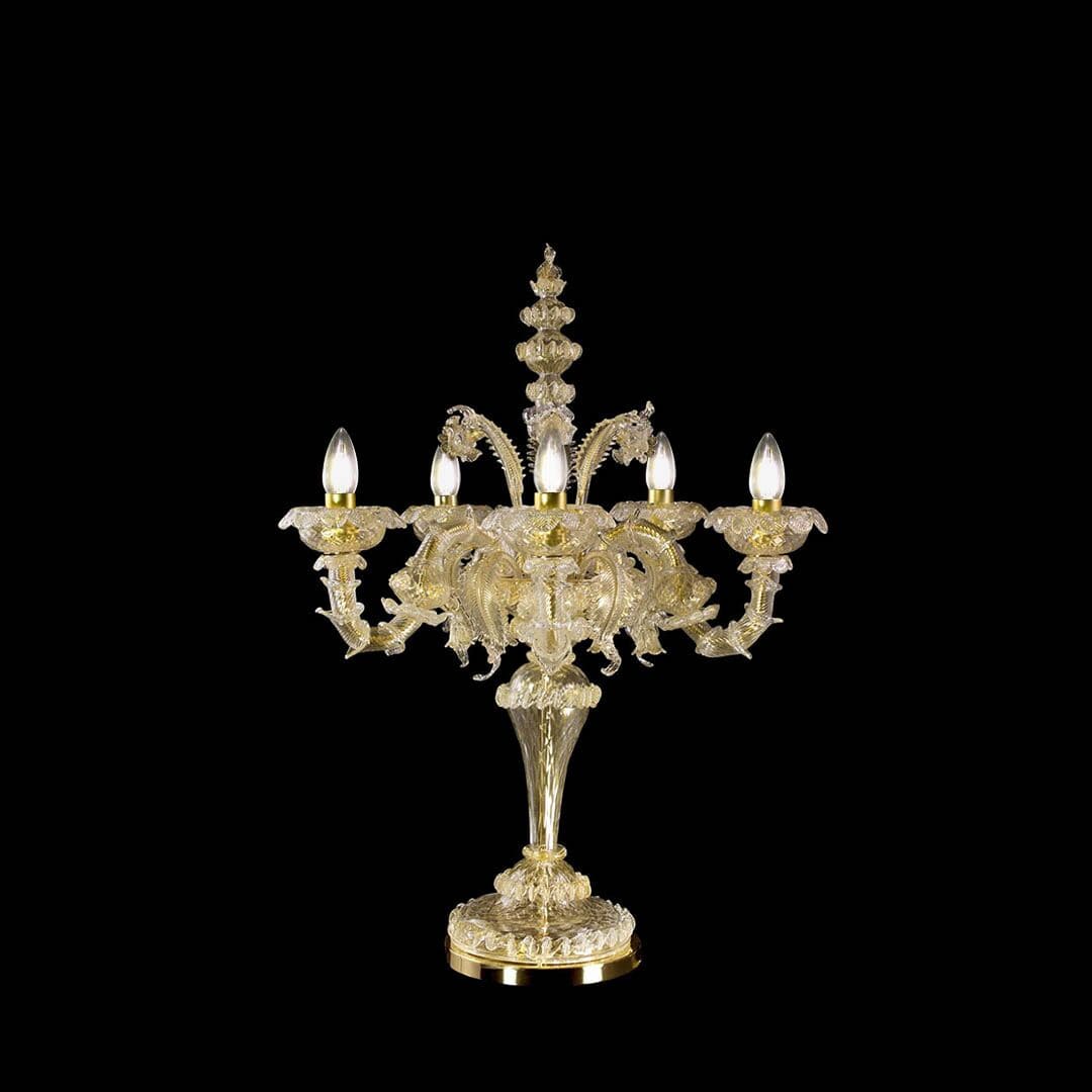 Flambeau 5 Lights Murano Chandelier with Golden Leaf