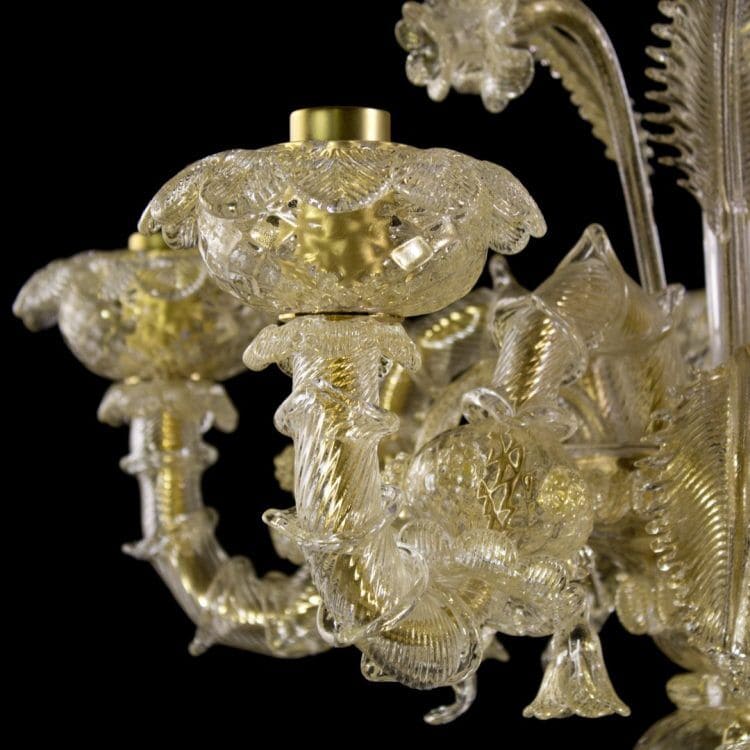 Flambeau 5 Lights Murano Chandelier with Golden Leaf