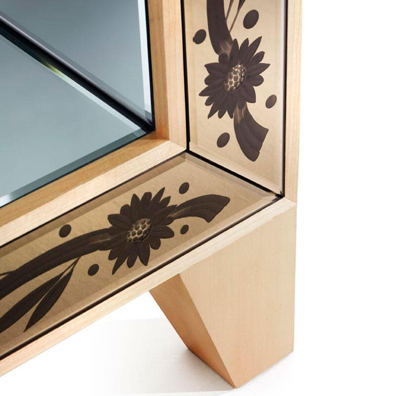 Tall Maple Bookcase With Bronze Venetian Mirror Inserts