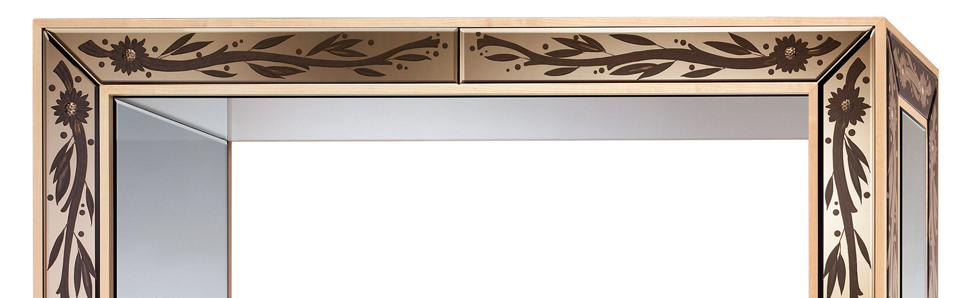 Tall Maple Bookcase With Bronze Venetian Mirror Inserts