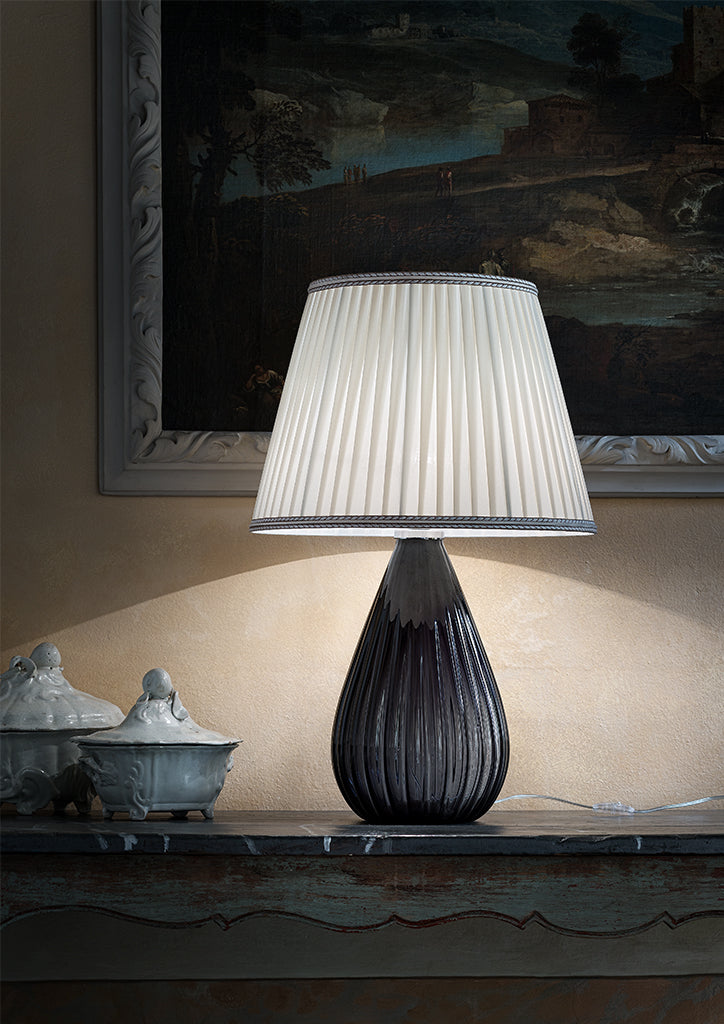 Hand-Blown Elegant Venetian Small Table Lamp With Shade And Murano Glass