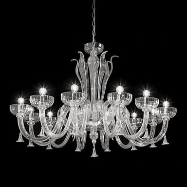 Hand-Blown Elaborate Single-Tier Fine Italian Ceiling Pendant Chandelier With Twelve Shade And Murano Glass