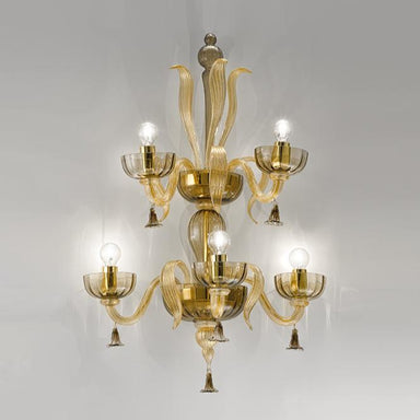 Hand-Blown Elaborate Fine Italian Ceiling Pendant Chandelier Wall Lamp With Five Shades And Murano Glass