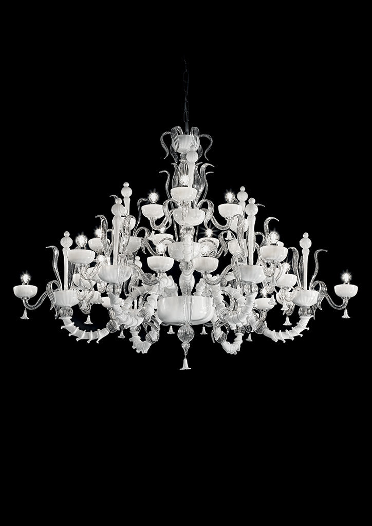 Hand-Blown Elaborate Single-Tier Fine Italian Ceiling Pendant Chandelier With 27 Shade And Murano Glass