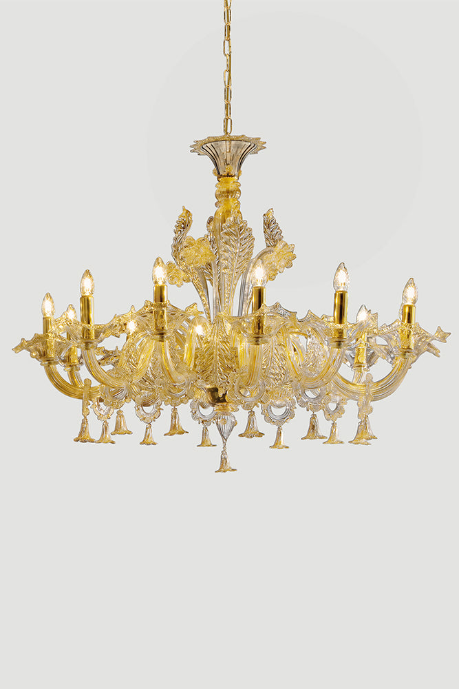 Handmade High Quality Antique Fine Italian Ceiling Pendant Chandelier With Twelve Shades And Murano Glass
