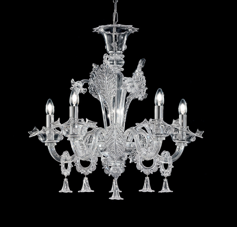 Handmade High Quality Antique Fine Italian Ceiling Pendant Chandelier With Five Shades And Murano Glass