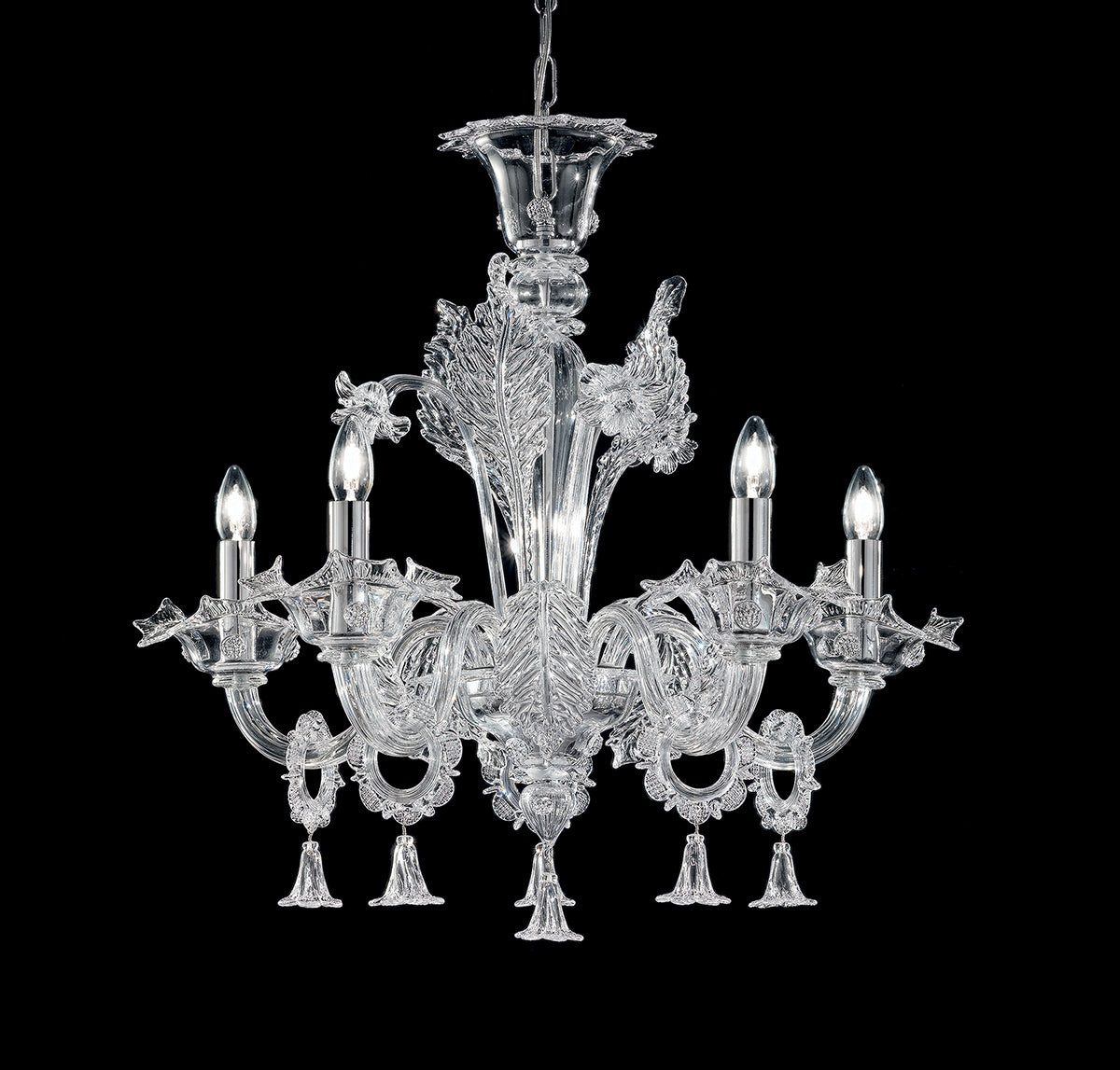 Handmade Fine Italian Ceiling  Murano Glass Chandelier With Five Arms