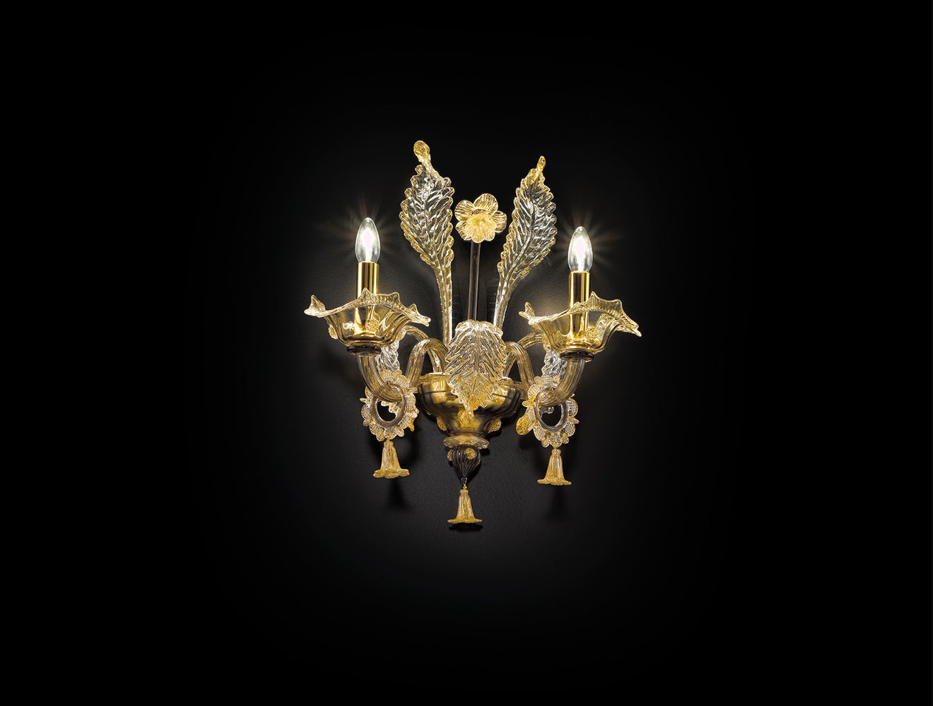 Handmade Italian Ceiling Pendant Chandelier Wall Lamp With Two Shades And Murano Glass