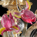 8 Arm Pink & Clear  Murano Glass Chandelier With Gold Decoration