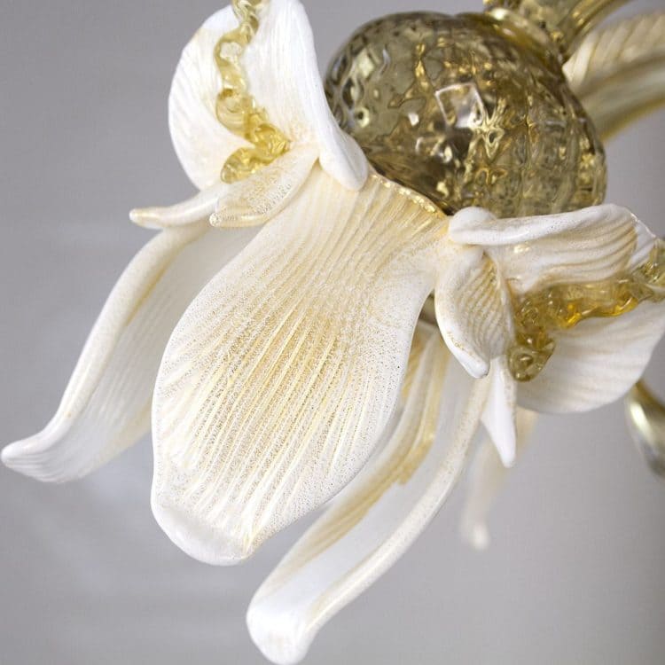 5 Lights Murano Glass Chandelier with Straw and Gold Accents