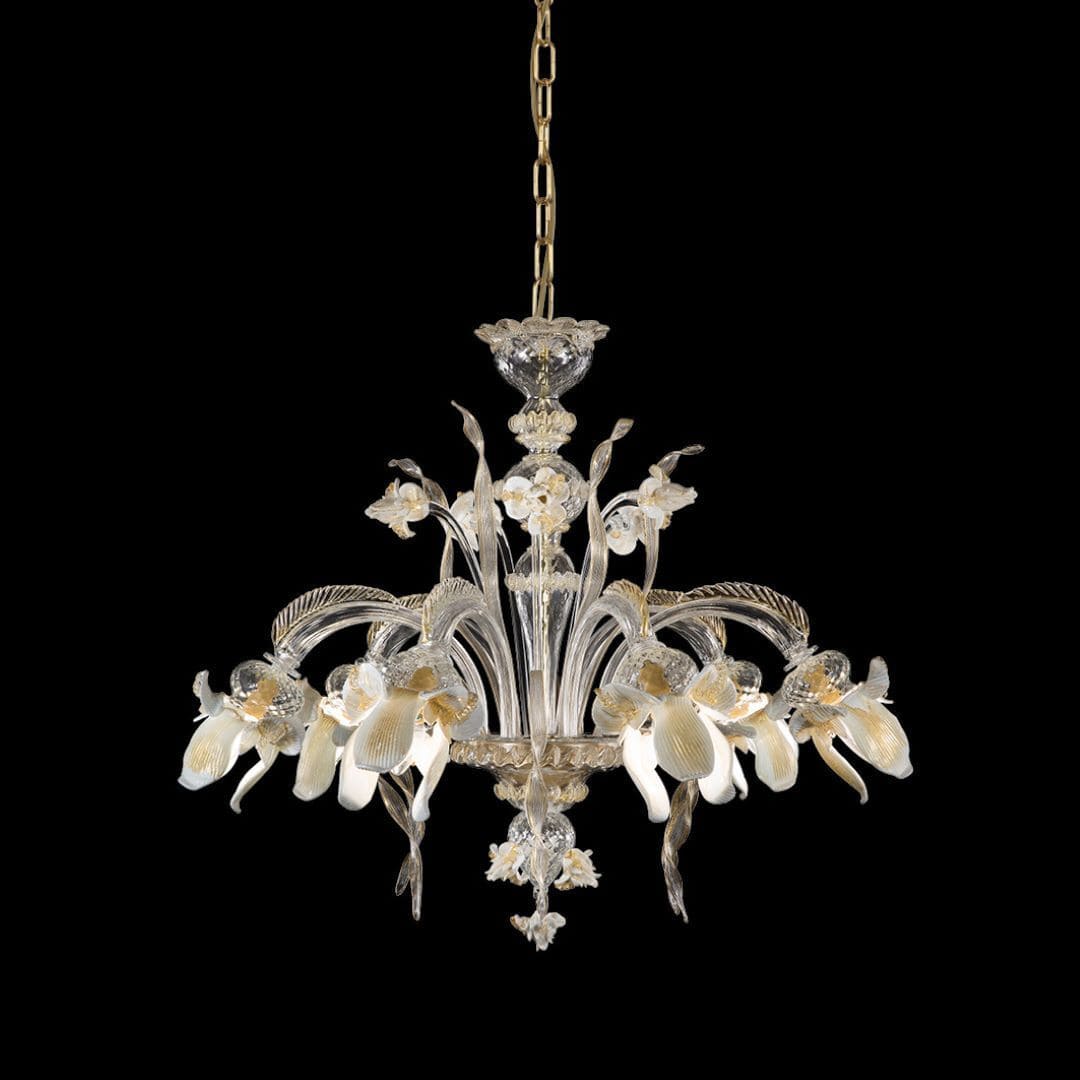 Crystal and Gold Glass Chandelier with 6 Lights