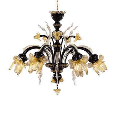 Black and Gold Art Glass Chandelier with 6 Lights