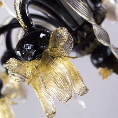 Black and Gold Art Glass Chandelier with 6 Lights