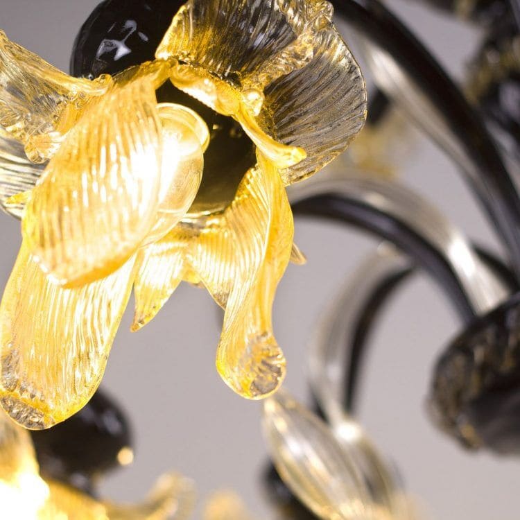 Black and Gold Art Glass Chandelier with 6 Lights