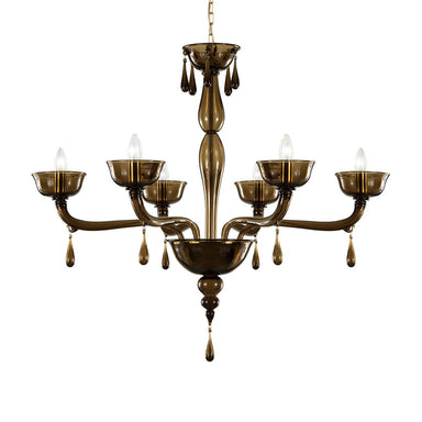 Smoke Murano Glass Chandelier with 6 Light and Pendant Drops