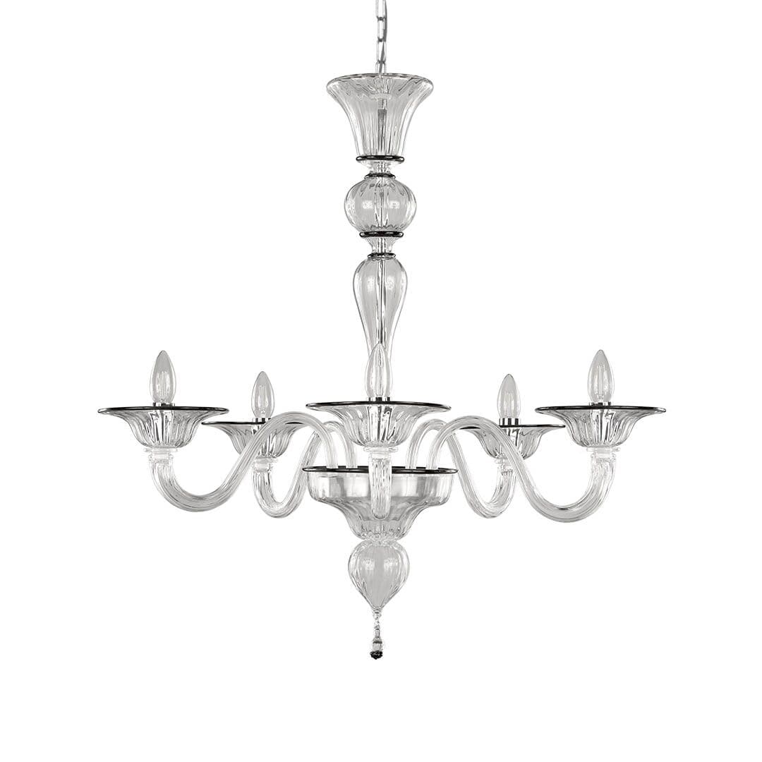 5 Lights Murano Artistic Glass Chandelier with Black Accents