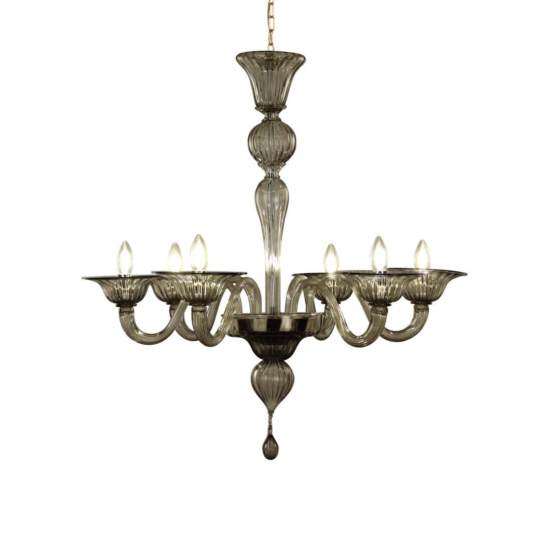 6 Lights Smoke Gray Murano Glass Chandelier