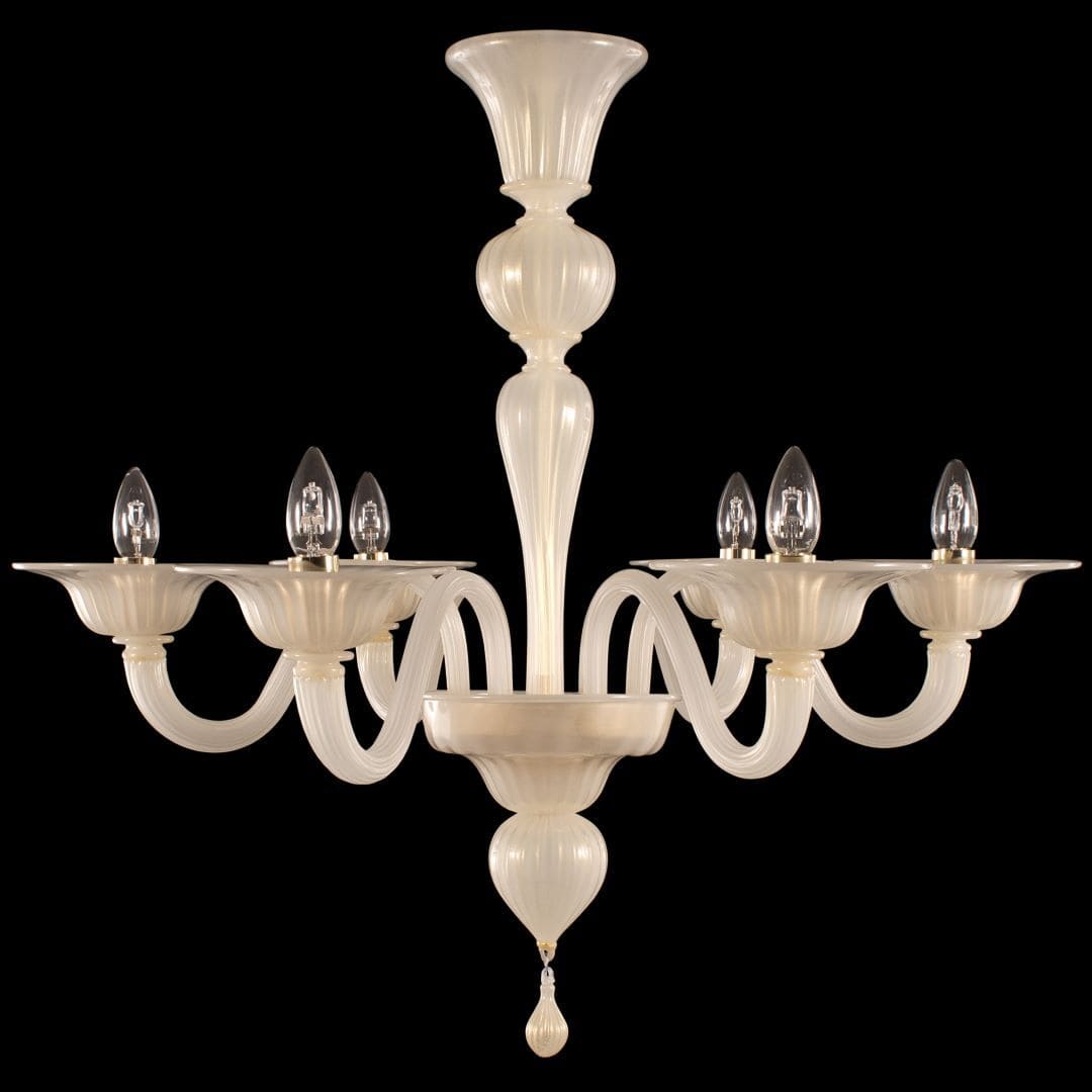 6 Lights Silk and Gold Murano Glass Chandelier