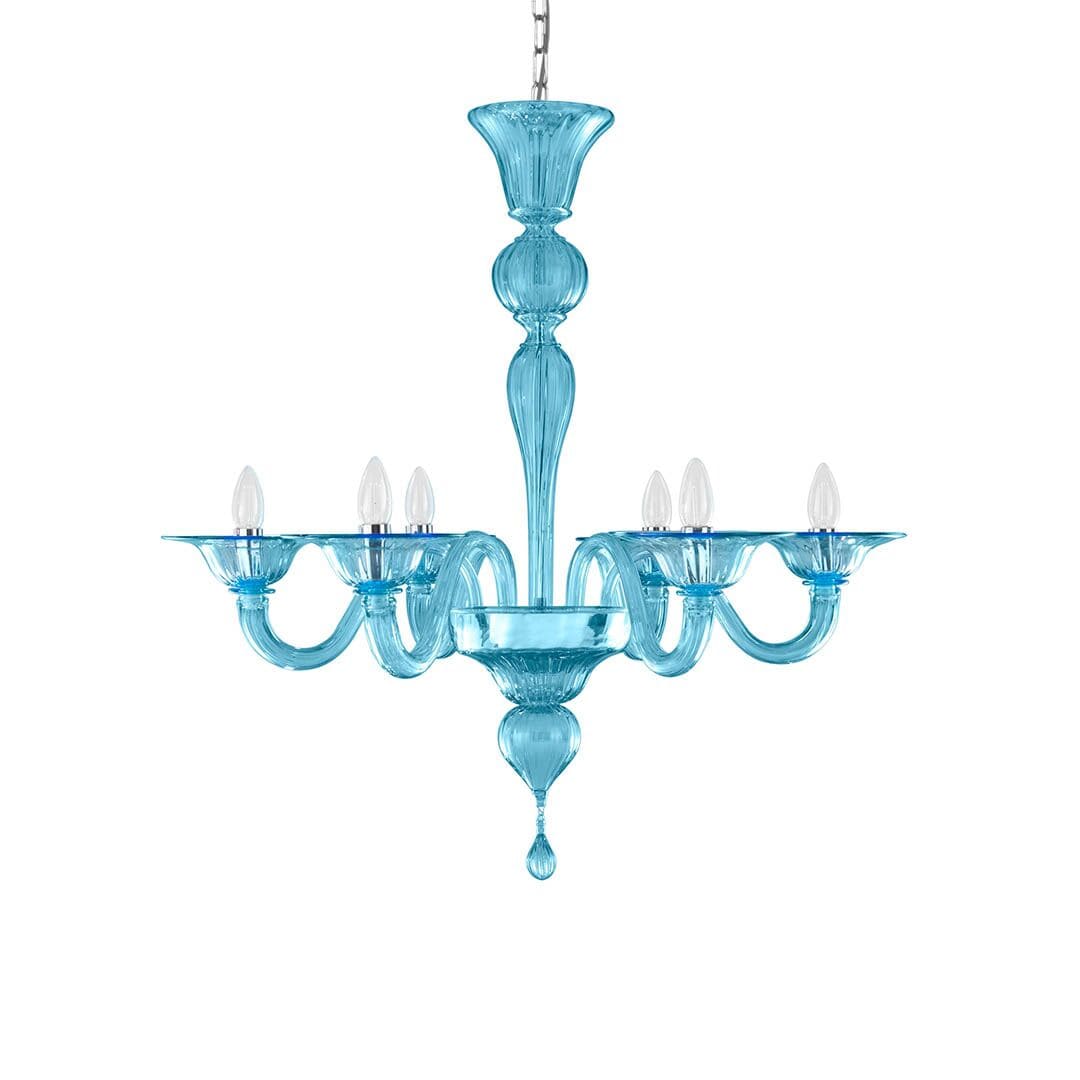 6 Lights Sky Blue Murano Glass Chandelier