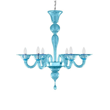 6 Light Sky Blue Murano Glass Chandelier