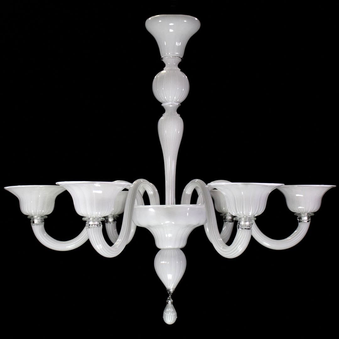 6 Lights Handblown White Murano Glass Chandelier