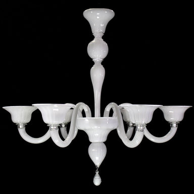 6 Light Handblown White Murano Glass Chandelier