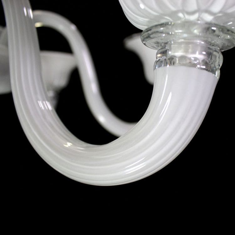 6 Lights Handblown White Murano Glass Chandelier