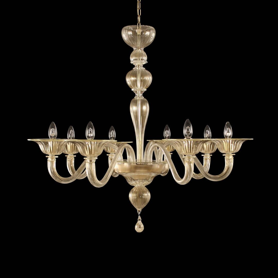 8 Lights Gold Murano Glass Chandelier