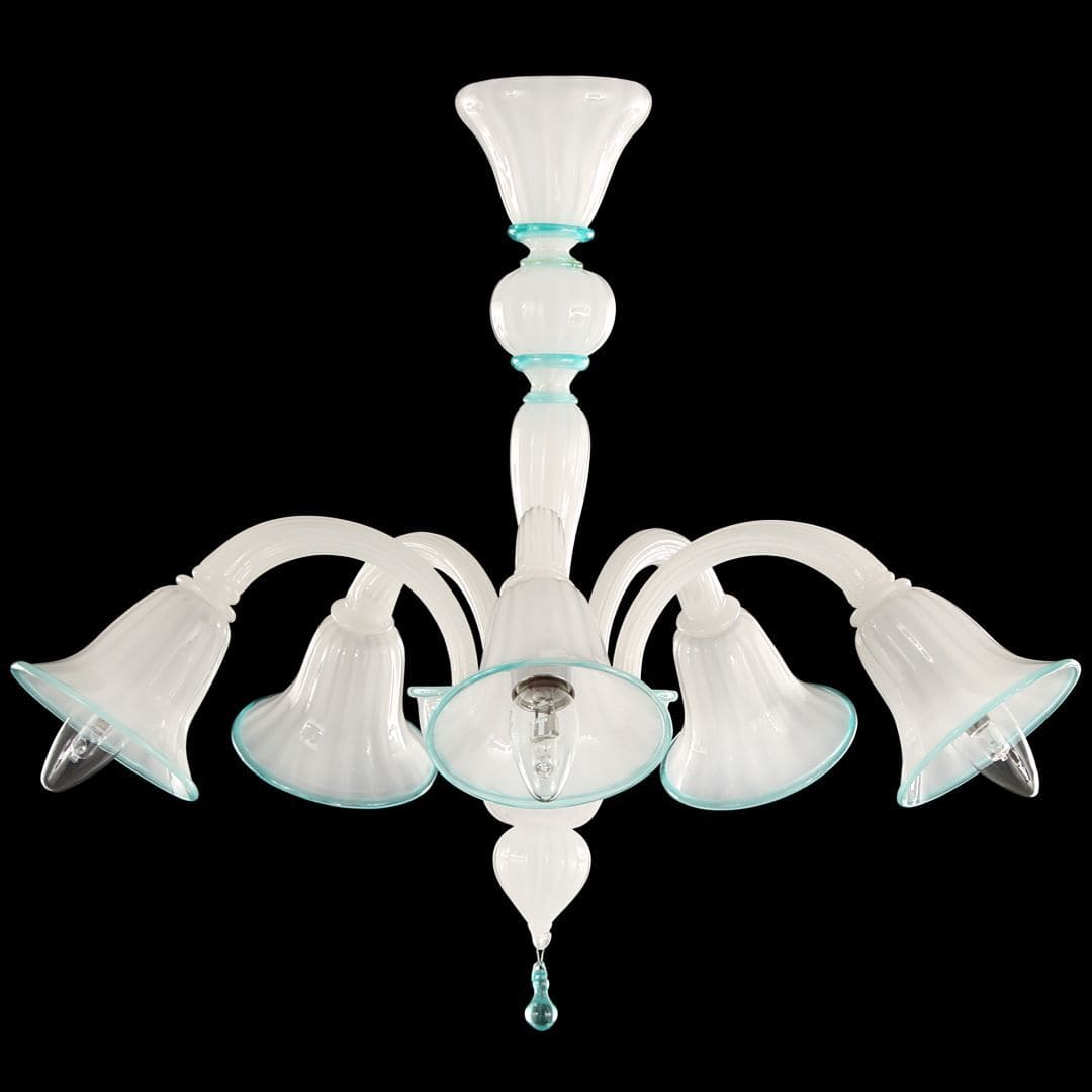 5 Light Marine Green Murano Glass Chandelier