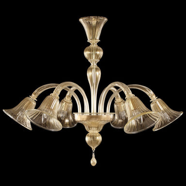 6 Light Golden Leaf Murano Glass Chandelier