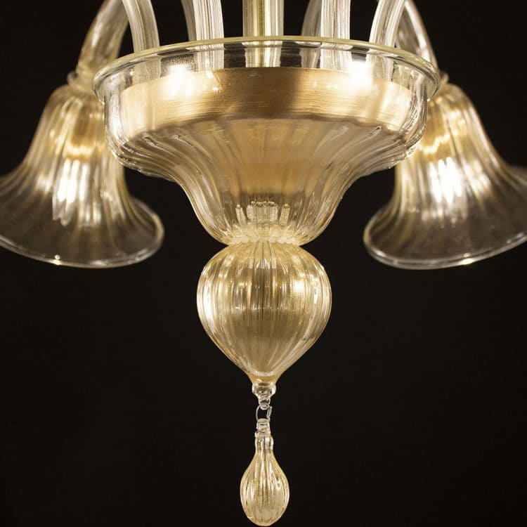 6 Light Golden Leaf Murano Glass Chandelier