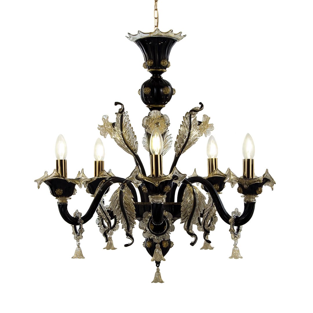 5 Lights Black and Gold Glass Chandelier