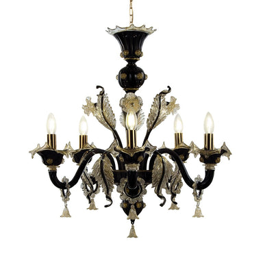 5 Light Black and Gold Glass Chandelier